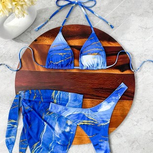 Cross-border 2025 Two-color Same New Product Stripe Printed Drawstring Tight Seaside Bikini plus size Split Swimsuit for Women
