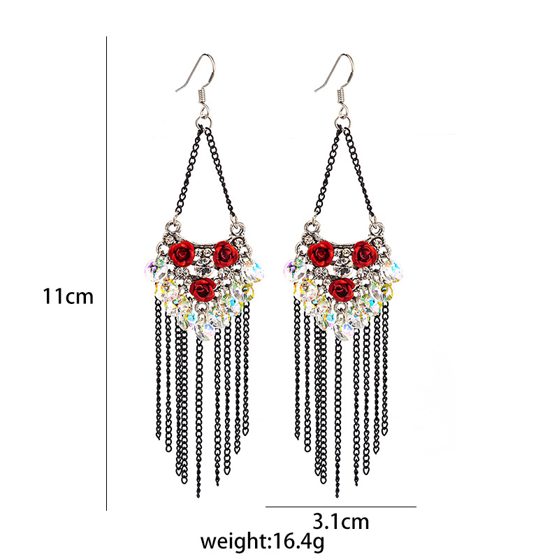 Fashion Retro Ethnic Long Tassel Romantic Heart-shaped Rose Glass Alloy Ear Hook display picture 1