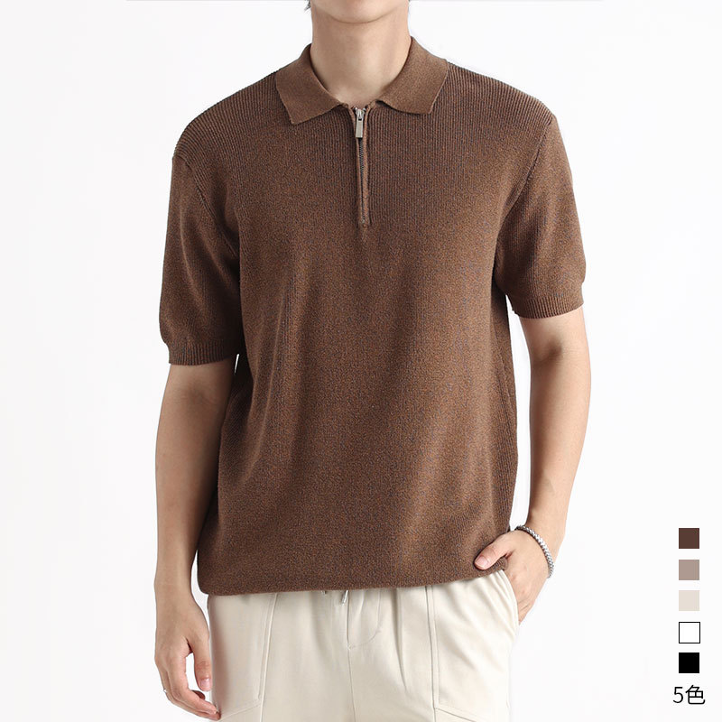 Old Money Men's Knitted Polo Short-Sleeve Shirt, Summer Luxury High-End Feel, Turn-Down Collar Business Casual T-Shirt Top for Men