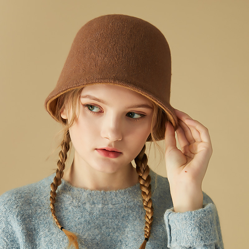 冬季保暖经编缎档正反可戴学生帽无檐圆顶平檐毛线可折叠女针织帽