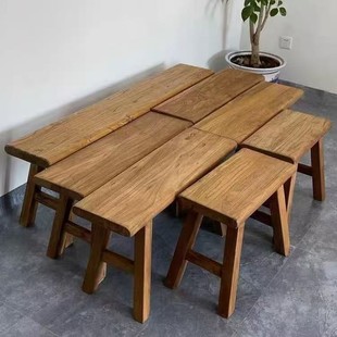 Old Elm Wood Bench Log Dining Table Stool Household Solid Wood Board Weathered Shoe Changing Stool Chinese Style Vintage Double Stool Low Stool
