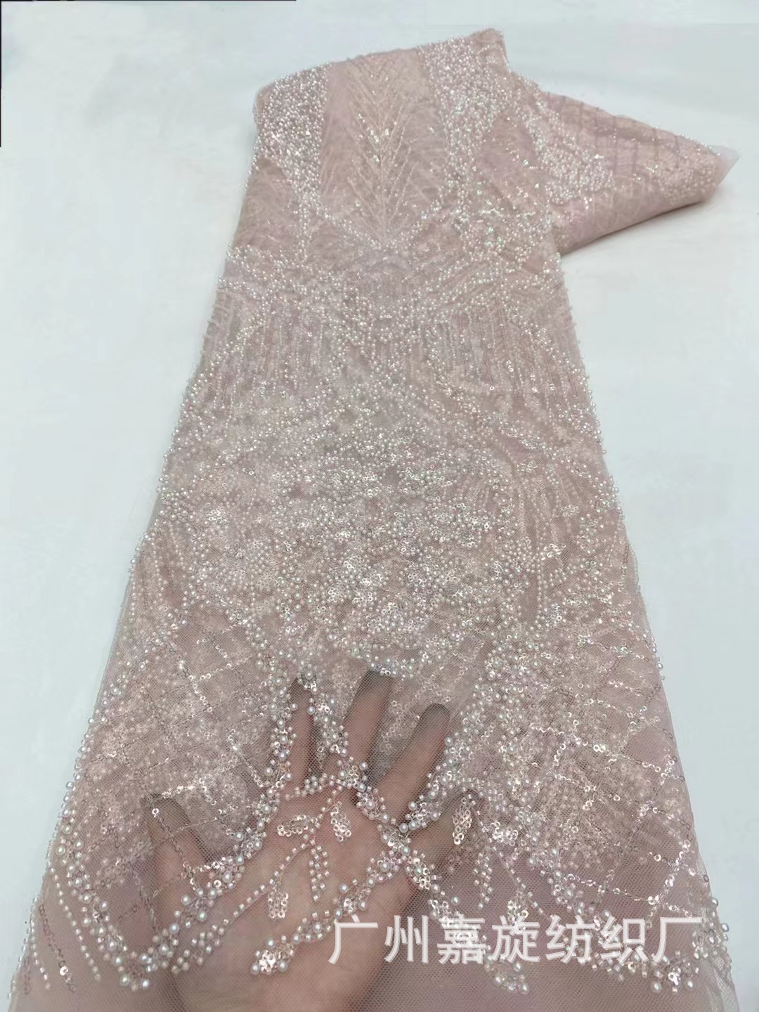 La industria pesada europea y americana perla lentejuelas bordado vestido de novia encaje africano nupcial falda tela boda jx4080