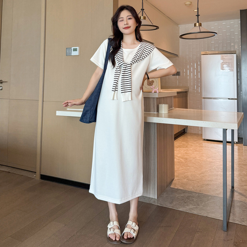Maternity Dress Summer 2025 New Fashion T-Shirt Skirt Back Slit over the Knee Maternity Long Skirt Summer