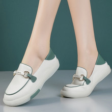 一脚蹬女鞋夏季2023新款小白鞋休闲女士软皮软底牛皮乐福鞋洞洞鞋