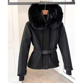 2025冬季新款简约女滑雪服羽绒服保暖外套连帽收腰修身毛领