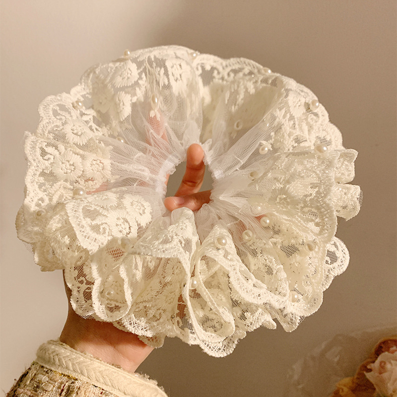 Super inmortal cordón de perla collar de cabello ~ bordado blanco suave cordón de cabello atado cabello nuevo tocado grande