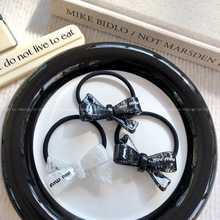 韩国小香风蕾丝蝴蝶结发绳高级百搭新款发圈字母黑白简约发圈发饰