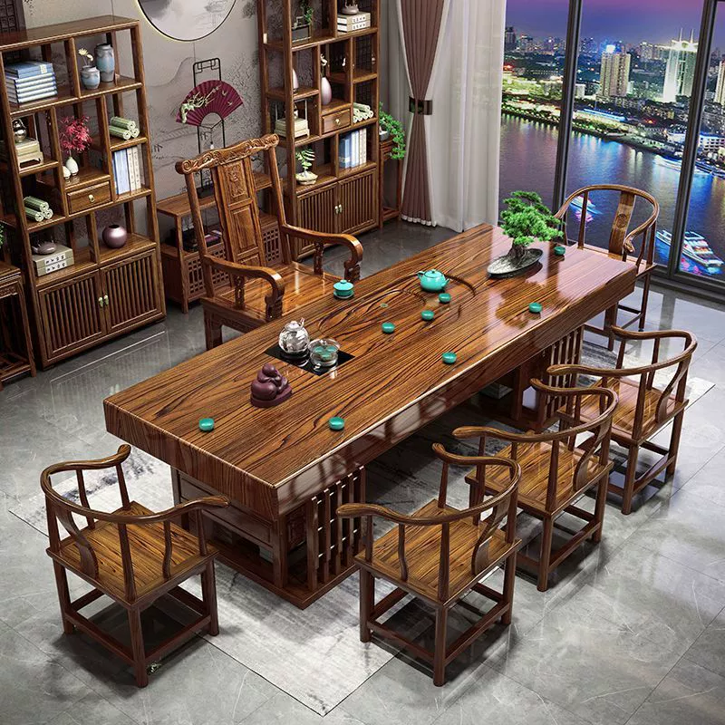 Большой стол и стул из массива дерева в китайском стиле, набор для дома, кунг-фу, кофейный столик, интегрированный офисный стол, стол для чайной церемонии в стиле дзен.