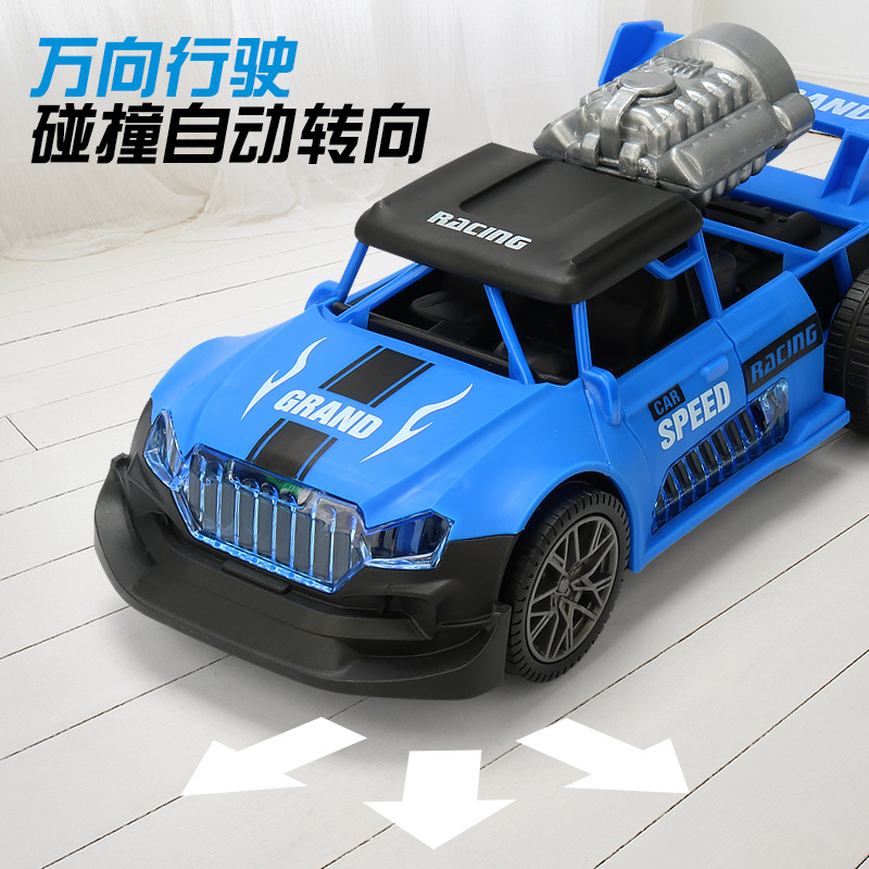 Coche de carreras de spray eléctrico para niños, música para caminar universal, luz, modelo de simulación de tracción en las cuatro ruedas, coche, niño, rompecabezas