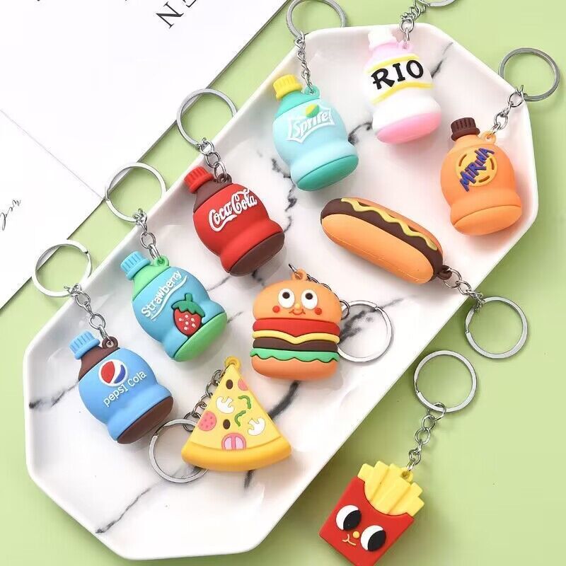 Creative cartoon food drink keychain exquisite small gift boutique Cartoon Doll student schoolbag ornaments
