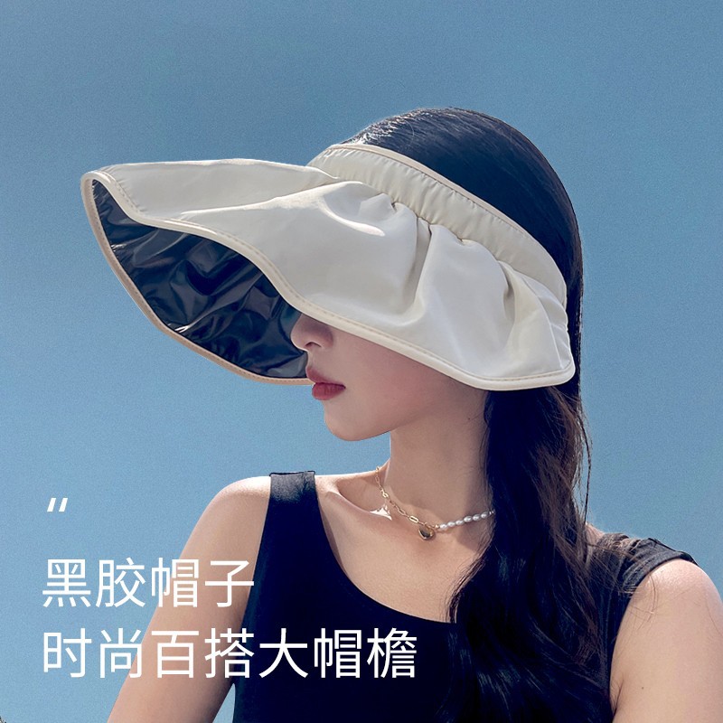 日本UV黑胶防晒帽女防紫外线遮阳帽骑车空顶太阳帽子女夏季贝壳帽