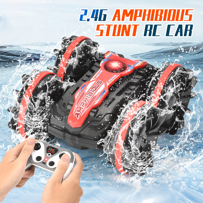 Cross-Border Popular Remote-Controlled Double-Sided Stunt Amphibious Vehicle, Four-Wheel Drive, Climbing, Rolling, Rotating, Beach Toy Car for Children