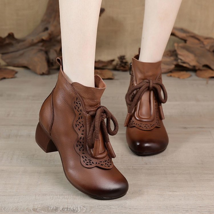 Ethnic retro non-slip low boots made of genuine soft leather