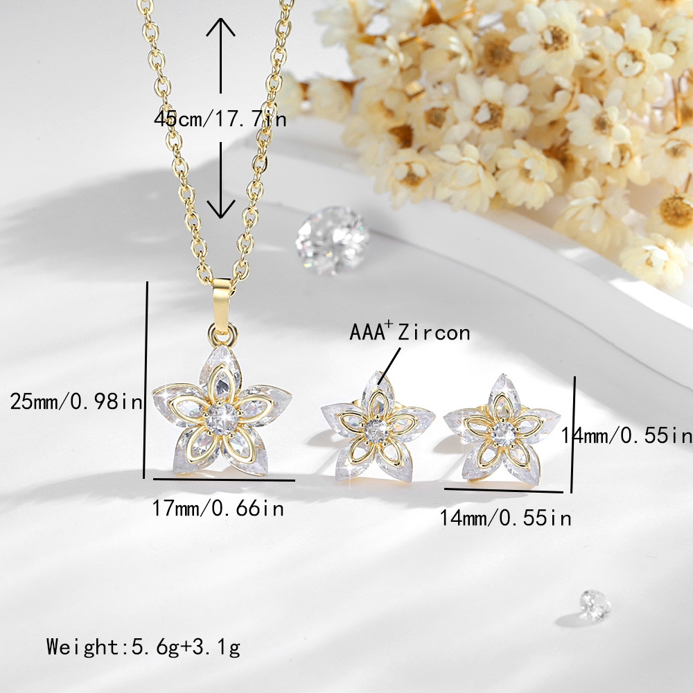 Amazon Zircon flor pernos colgante conjunto de joyería cobre 14K oro o collar pernos joyería mujer