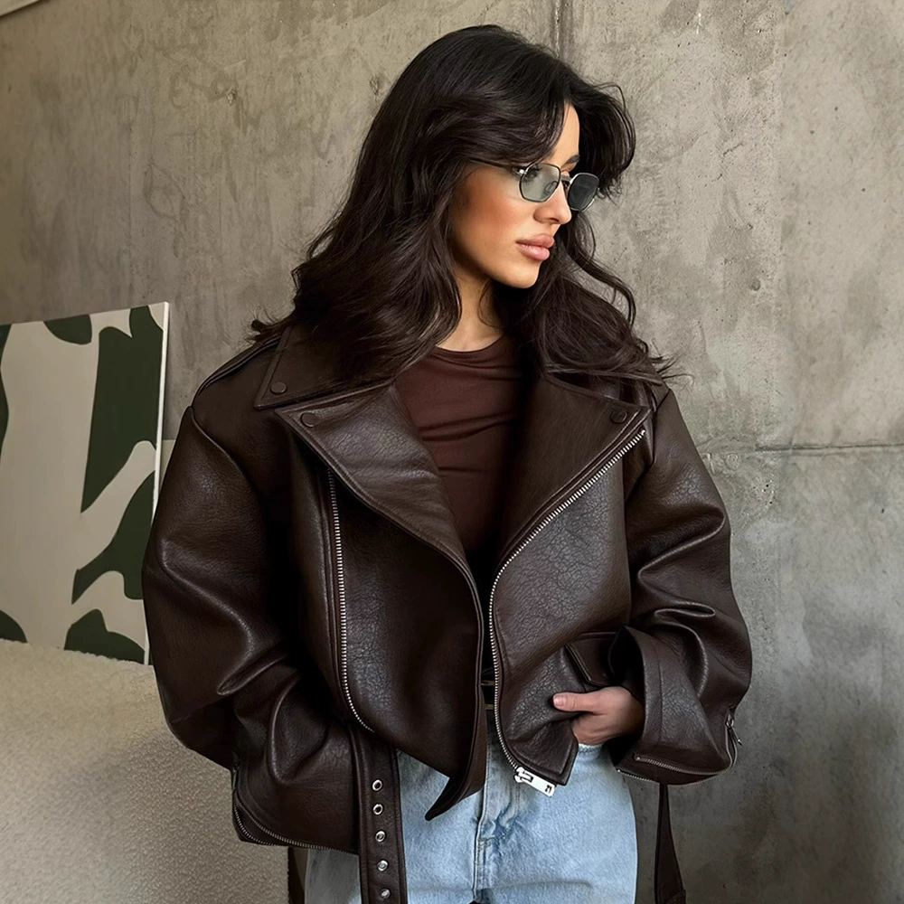 Европейская и американская трансграничная женская высококачественная дизайнерская новая стильная короткая куртка с лацканами на шнуровке, модная коричневая куртка INS