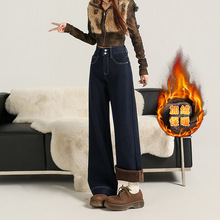 美式微喇加绒牛仔裤女秋冬新款小个子不贴腿高腰弹力显瘦喇叭裤子