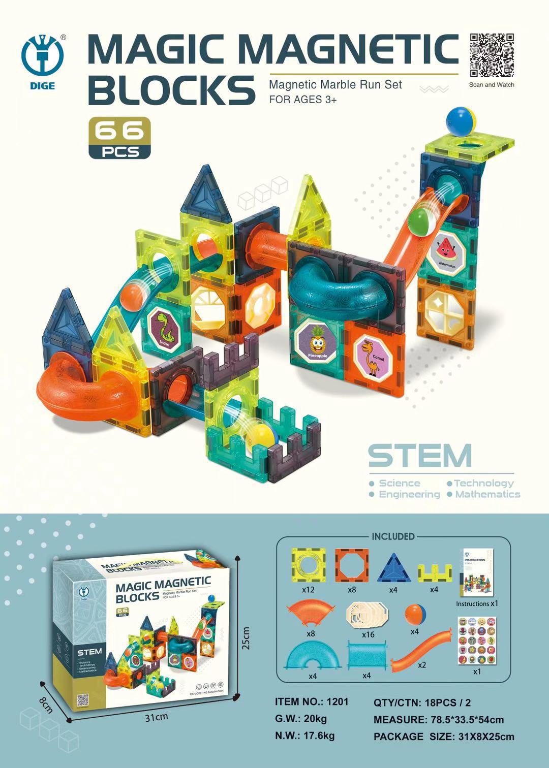 Bloques magnéticos con rodillos y tubos para niños