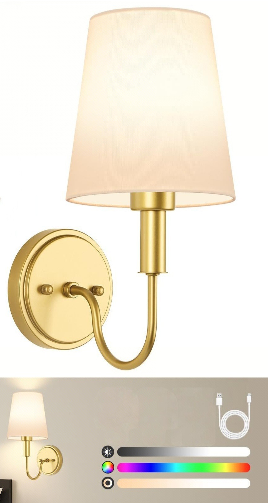 Luz de pared sin cableado transfronteriza americana dormitorio cabecera de cama luz de atmósfera decoración de sala de estar cubierta de lienzo recargable lámpara de pared atenuable