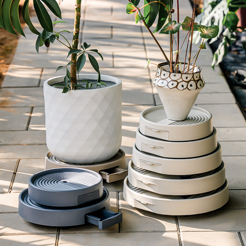 360-Degree Rotating Flower Pot Tray with Wheels and Drainage Storage Rack Base Turntable Modern Minimalist Desktop Style