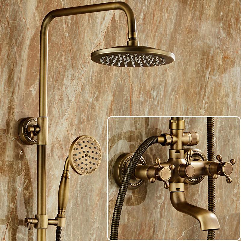 All-Copper Antique Shower Set Retro Shower Faucet Hot and Cold Dual-Control Shower Bathroom Household Pressurized Rain Shower