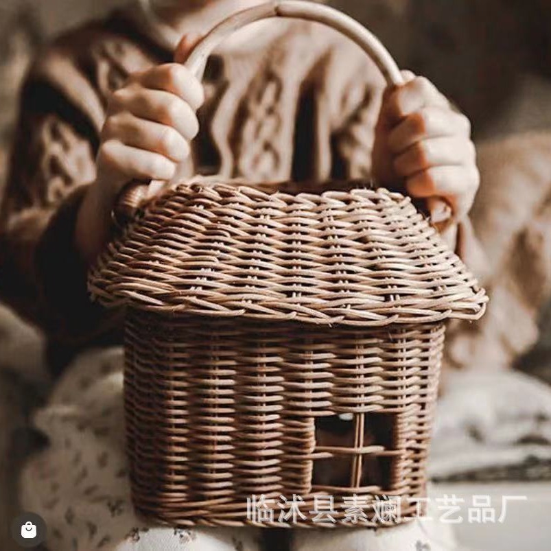 Cesta de casa de mimbre hecha a mano ins, escritorio con tapa, adornos de almacenamiento, juguetes para niños, decoración de habitación, accesorios de fotografía