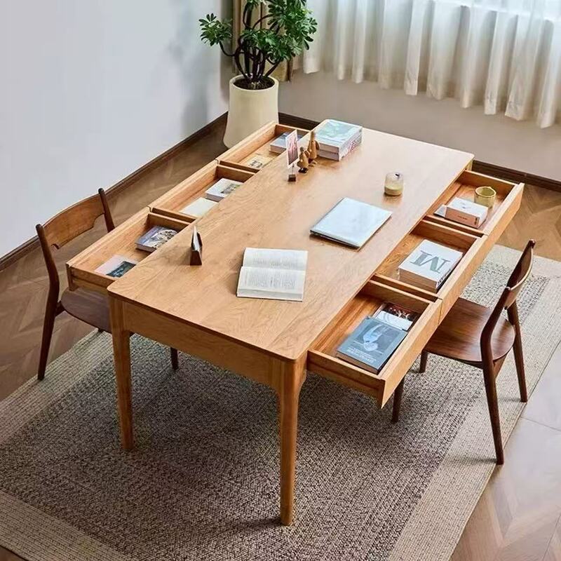 North American Cherry Wood Desk Modern Simple Rectangular Desk Solid Wood Multi-Drawer Study Table Solid Wood Tea Table