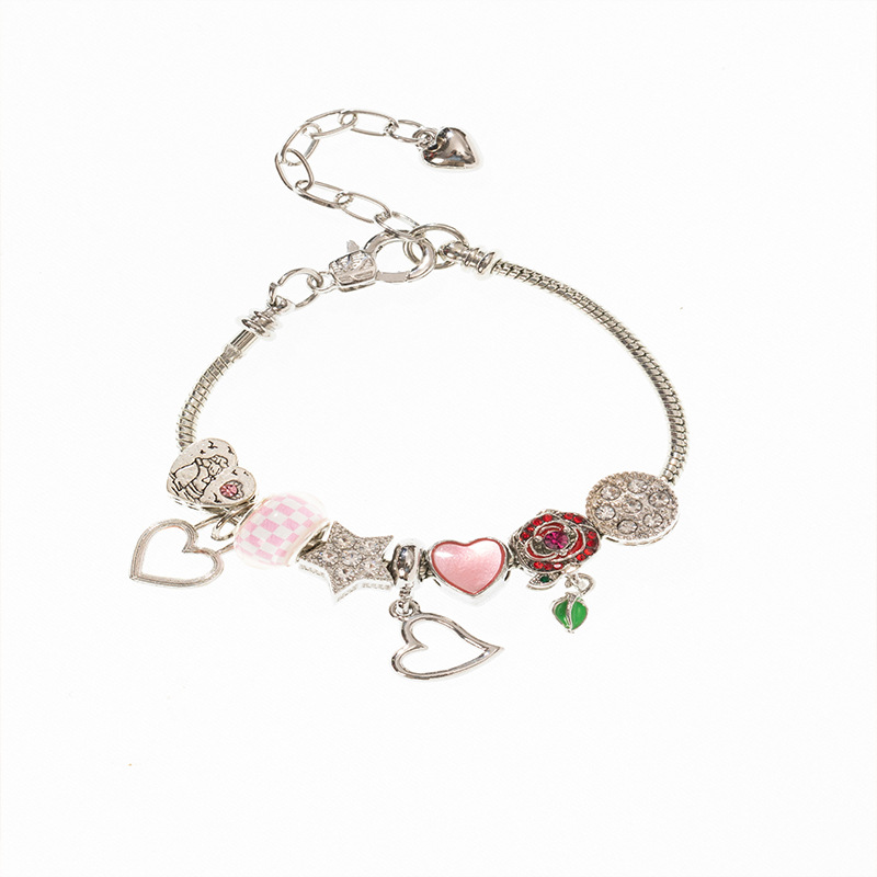 Pulsera Panjia Dora DIY cuentas explosivas transfronterizas colgante de amor goteo flor de aceite en forma de corazón accesorios de chicas de diamantes