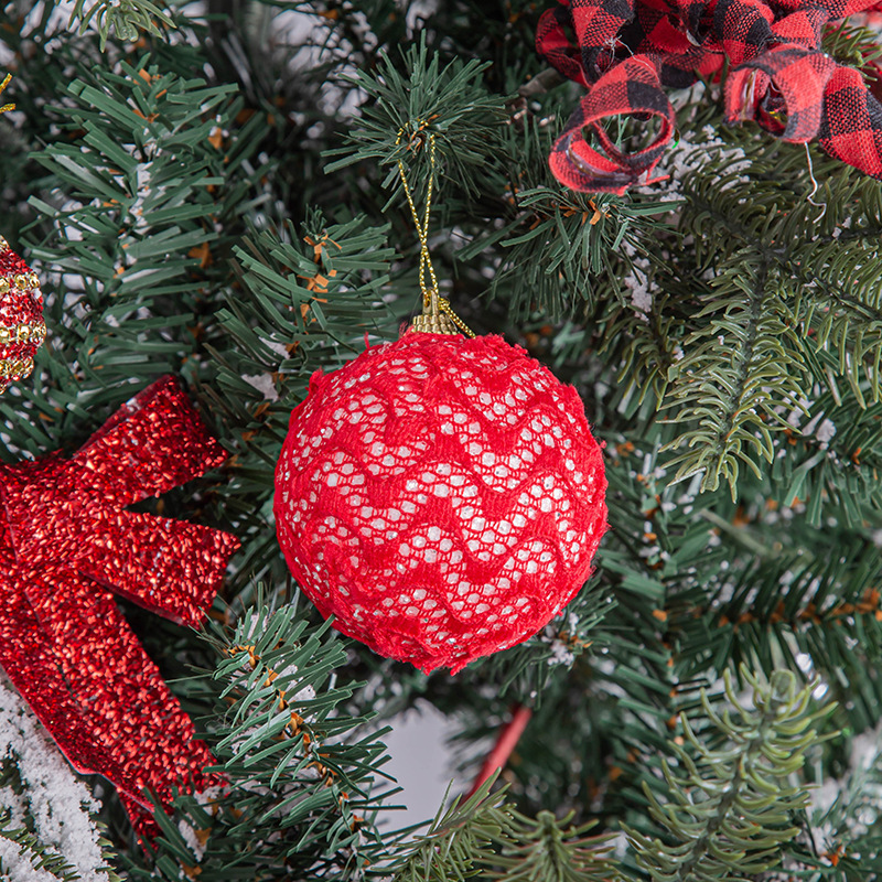 Decoración de Navidad suministros Plaid árbol de Navidad colgante tela de espuma traje de bola de Navidad 8cm en stock al por mayor