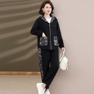 Middle-aged and old mother autumn casual two-piece women's clothing 2024 new middle-aged and old spring and autumn coat fashion top