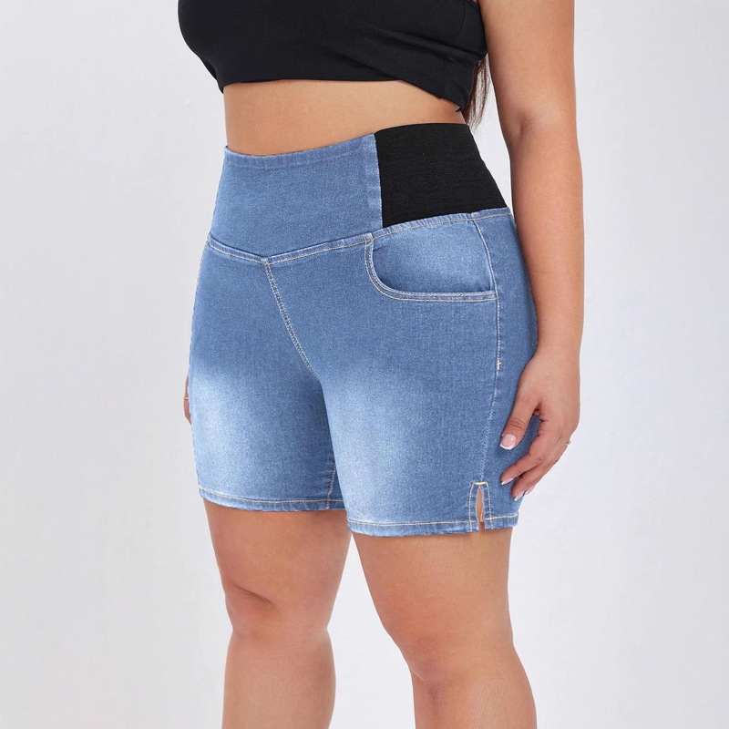 New plus size mid-waist jeans European and American style fashion casual rubber waist shorts foreign trade wholesale