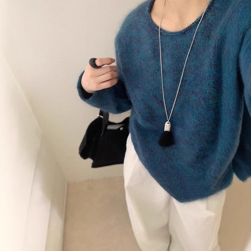 100% Wool Korean Style Pullover Cashmere Wool Thickened Sweater Simple Knitwear 100% Wool Korean Style Pullover Cashmere Wool Thickened Sweater Simple Knitwear
