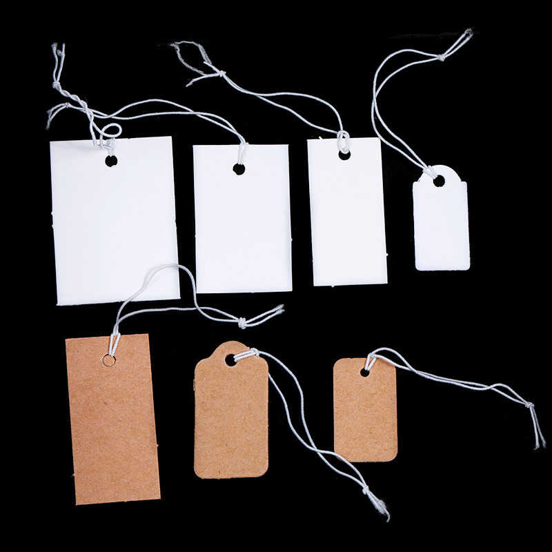 Multi-Size White Kraft Paper Ribbon Elastic Cord Label Can Be DIY Tag Price Tag Packaging Card