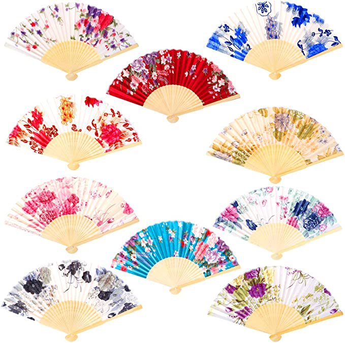 Hay en stock Changsha regalo ventilador 21cm estilo japonés bambú seda ventilador color primario hueso satén paño ventilador