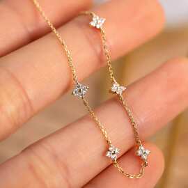 盛夏流光~S925银镀18K金四叶草满天星手链简约锆石纯银女款通勤感