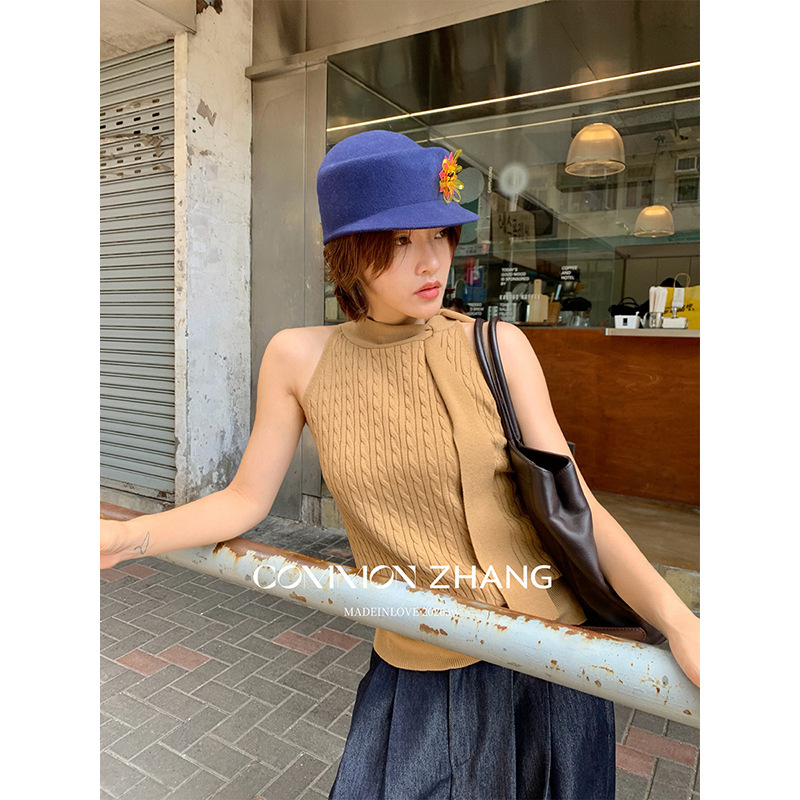 Youji CZZHANG stylish ruffled collar knitted vest for women, new autumn sleeveless top for outer wear C35332