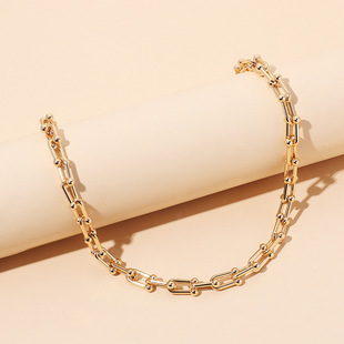 Fashion geometric round sequins contrast color copper necklace