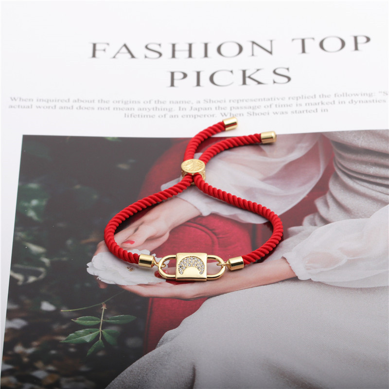 Simple Star Copper Zircon Moon Religious Red String Adjustable Bracelet display picture 7