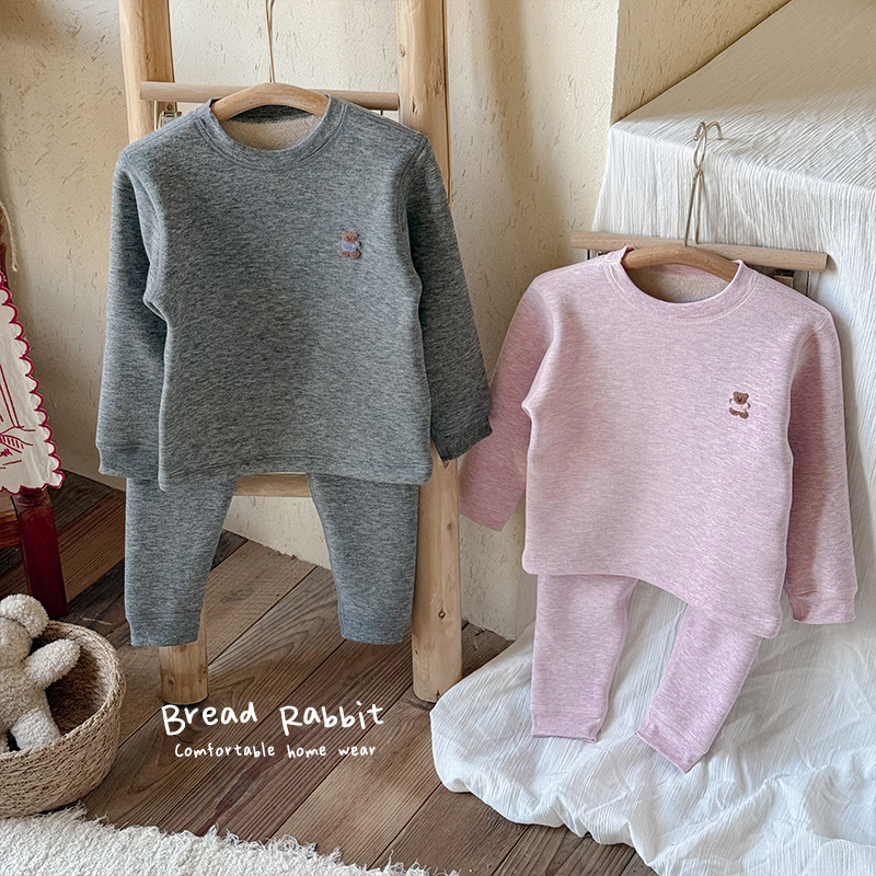 Children's Thermal Underwear Set Wool Silk Derong Boys and Girls Medium and Large Children Autumn Clothes Autumn Pants Seamless Pajamas Home Clothes