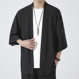 Summer Chinese Style Men's Han Dynasty Cardigan Jacket Large Size Loose Robe Ancient Style Zen Clothing Ice Silk Sun Protection Clothing Kimono