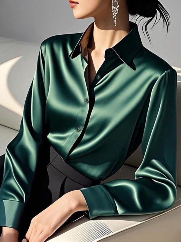 高级感气质翻领衬衫女长袖早春新款缎面职业上衣百搭显瘦衬衣|undefined