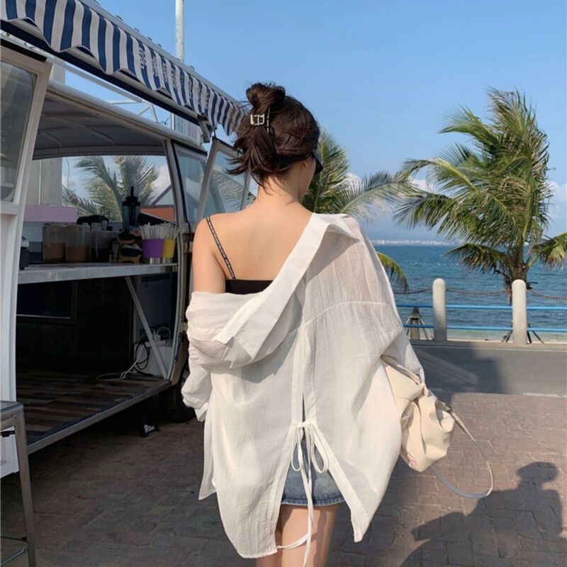 Long-Sleeved Sun Protection Shirt 2025 Summer Style Back Slit Shirt Top Sun Protection Shirt Women's Summer Thin Style