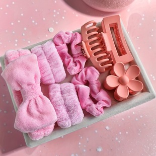 New 2024 Soft Hair Band Bow Wash Belt Multicolor Matte Frosted Grasp Clip Large Bowel Ring 8 pces