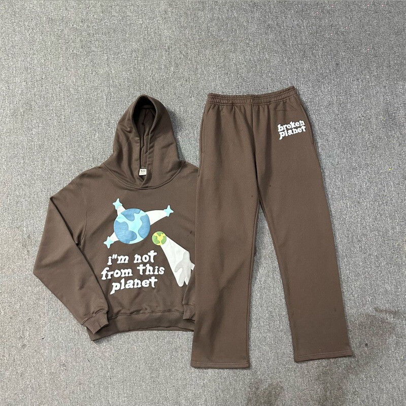 Cross-border European and American Broken planet High-quality Terry Men's and Women's Loose Large Size Sweatshirt Hooded Hoodie Suit