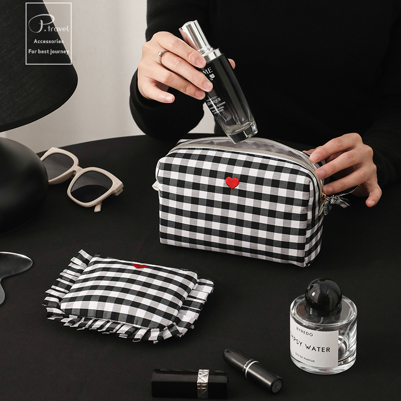FUENTE Fábrica estilo simple tablero de Ajedrez A Cuadros bolsa de cosméticos bolsa de almacenamiento de viaje ligero marea bolsa de lápiz labial portátil de viaje