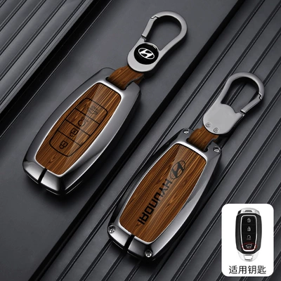 Men, Car key bag - standard-type-a-4-button-wood-grain-brown-car-logo-buckle