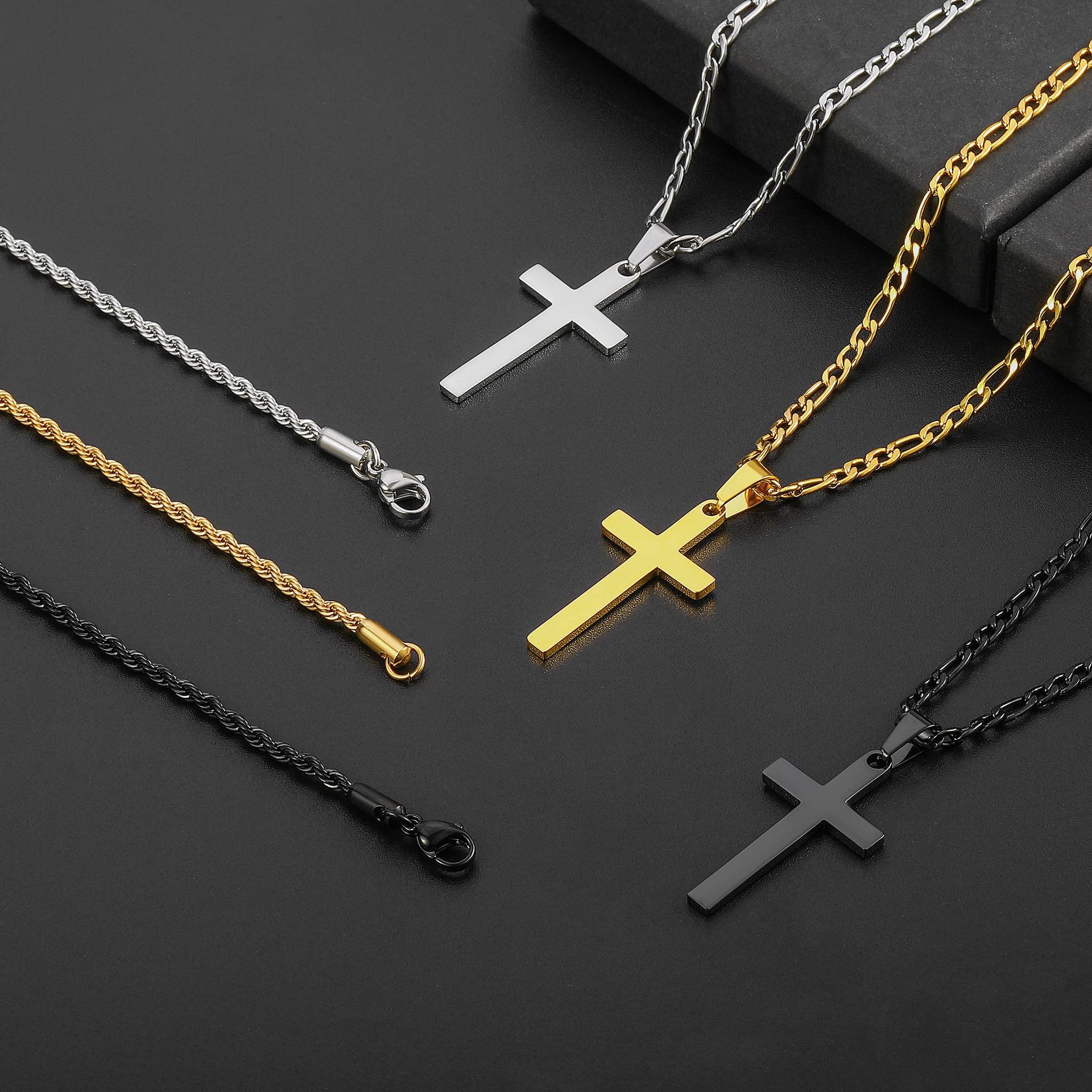 Stainless Steel Chain Material Twisted Rope Chain, figaro chain Chain Type Hip-Hop Cross Stainless Steel Titanium Steel Polishing Unisex Necklace Men Pendant Necklaces