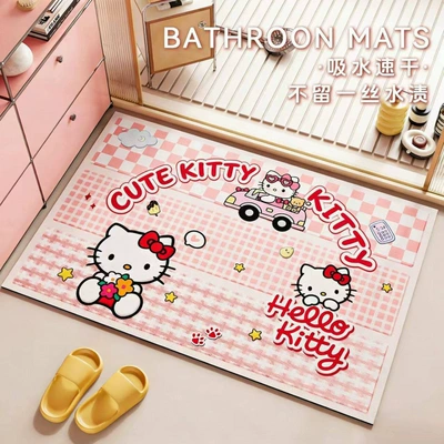 Cute Cartoon Anime Diatomaceous Earth Floor Mat for Washbasin, Quick-Drying, Water-Absorbent, Non-Slip Soft Mat, Easy-Care Bathroom Floor Mat