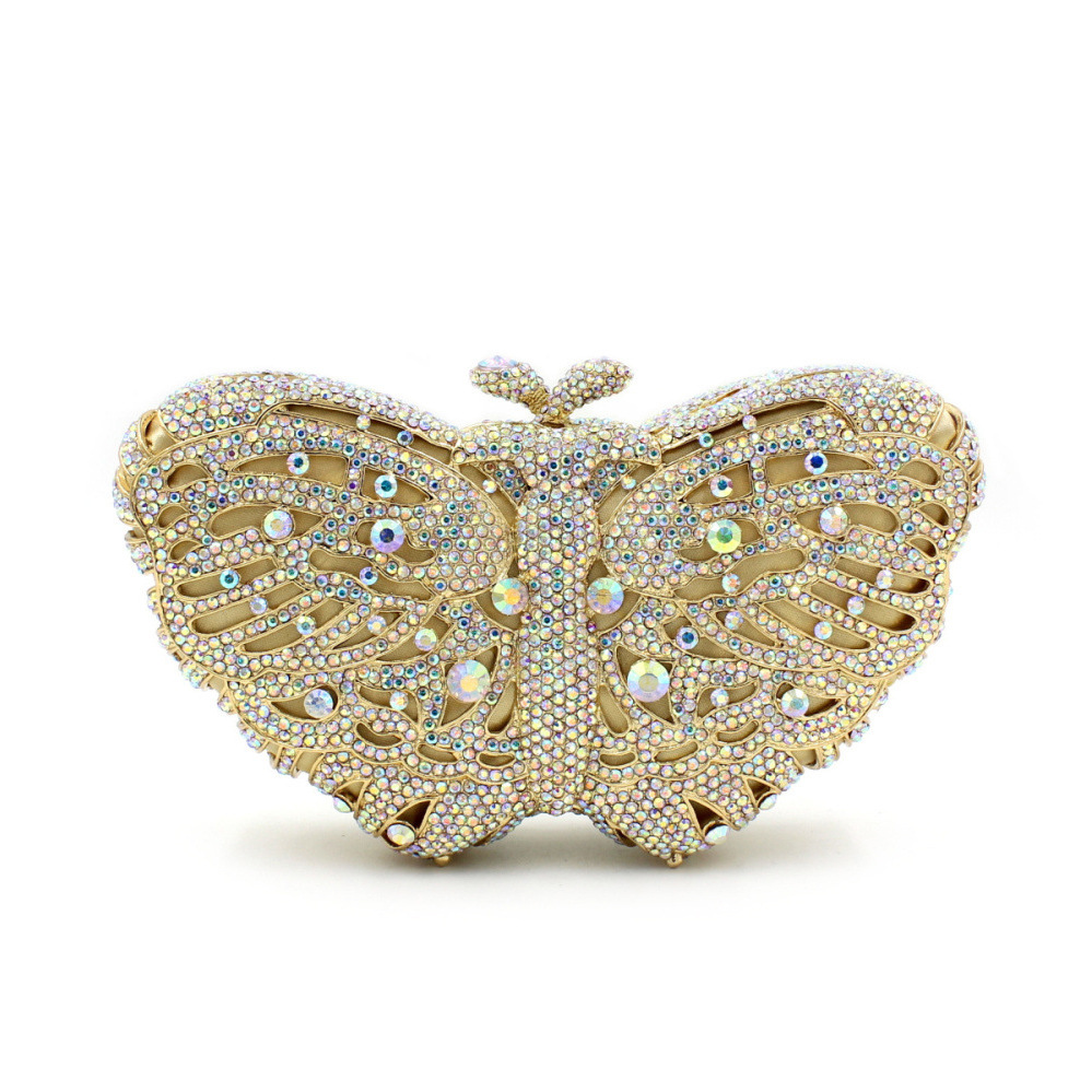Cristal embrague transfronterizo mariposa diamantes bolsa de cena bolsa de diamantes hueco bolsa de metal de banquete europea