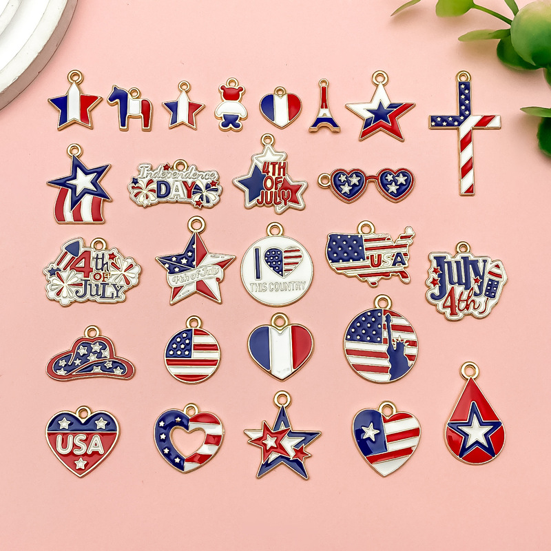 Cross-Border 26 National Flag Five-Pointed Star American Independence Day Series Element Pendant DIY Alloy Oil Dripping Jewelry Accessories