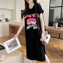 韩系短袖港风睡裙夏季T恤长裙可外穿胖m宽松大码连衣裙家居服女潮